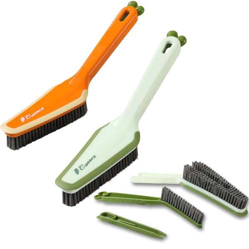 3-in-1 Detail Cleaning Brush, Crevice Grout Brush, 2PCS | Detachable Design Converts Between a Narrow Crevice Brush and Surface Scrubber, Ergonomic Grip & Hard Bristles for Deep Clean - color: Green and Orange