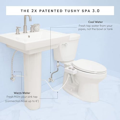 TUSHY Spa 3.0 Cool to Warm Water Bidet Attachment, Bronze | Universal Fit, Easy Install, Self-Cleaning, Adjustable Pressure and Angle Control, Sink Access Required Within 6 Feet - color: White/Bronze, style: Warm Water Optional