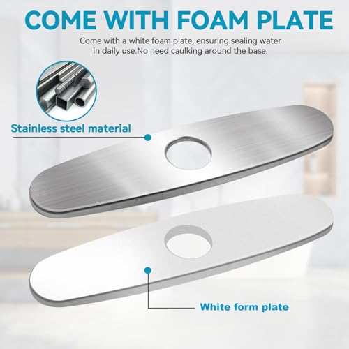 MAAYAYA 10" Kitchen Faucet Escutcheon, Deck Plate, 1 or 3 Hole, Grey | Golden 304 SS, Fits 8" Widespread 1 or 3 Hole Sinks, for Pull-down Kitchen Faucet, Cover Extra Holes, Foam Gasket Included - color: Gray