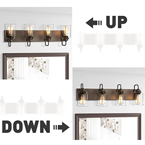 zeyu 28.5" Oil Rubbed Bronze Bathroom Light Fixtures, 4-Light Farmhouse Vanity Wall Lights with Clear Glass Shade, ZSL72B-4W ORB - color: Oil-Rubbed Bronze, size: 4-Light