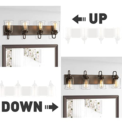 zeyu 28.5" Oil Rubbed Bronze Bathroom Light Fixtures, 4-Light Farmhouse Vanity Wall Lights with Clear Glass Shade, ZSL72B-4W ORB - color: Oil-Rubbed Bronze, size: 4-Light