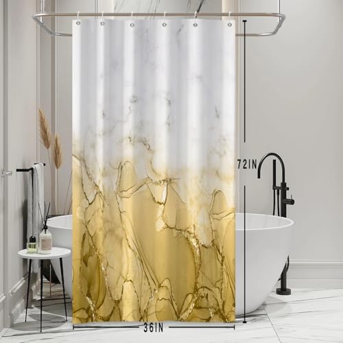 Yellow Marble Stall Waterproof Shower Curtain 36x72 inches | RV Small Shower Curtain Set for Bathroom, Abstract Modern, Machine Washable, Easy to Install with Hooks, Ombre White Yellow - color: Yellow, size: 36"W x 72"L (Pack of 1)