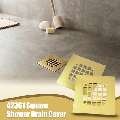 4-1/4 in Square Snap-in Shower Drain Cover - 2 Pcs | Square，Golden brushed wire