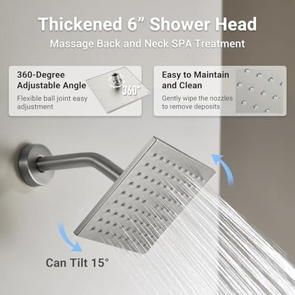 Dasan Brushed Nickel Dual Shower Heads System with Ceiling 12-Inch Rainfall Shower & Wall Mount 6-Inch High Pressure Shower Head, Full Body Dual Shower Head Set - color: Brushed Nickel
