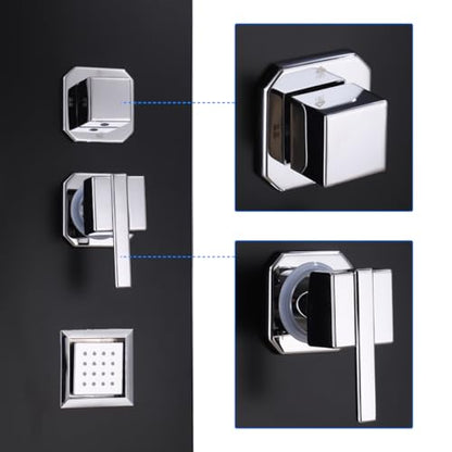 ELLO&ALLO Stainless Steel Shower Panel Tower System, LED Rainfall Head Rain Massage System with Body Jets, Black and Slive - color: Black and Slive