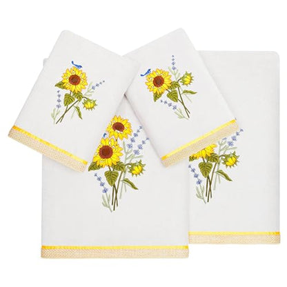 Jubilant 4-Piece Premium Towel Set, Vibrant Floral Applique, Luxurious Turkish Cotton, Soft & Durable, Elegant Bath Ensemble, 2 Bath 2 Hand Towels, Silver - color: Silver, size: 2 Pcs Bath 2 Pcs Hand Towel