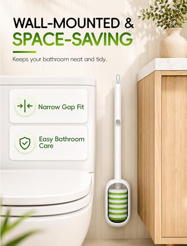 Disposable Toilet Bowl Cleaner Wand System with Green Refill Heads, Wall Mount Toilet Brush and Holder Set for Bathroom Cleaning (Toilet Brush + 48 Refills)