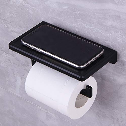Toilet Paper Holder for Bathroom Solid ZINC Alloy Material and Superior Hotel Style Tissue Roll Holder with Cell Phone Storage Black D500091B - color: Black