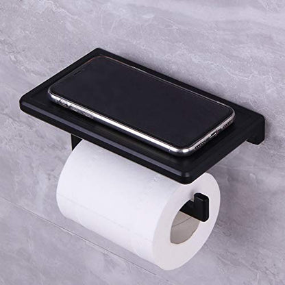 Toilet Paper Holder for Bathroom Solid ZINC Alloy Material and Superior Hotel Style Tissue Roll Holder with Cell Phone Storage Black D500091B - color: Black