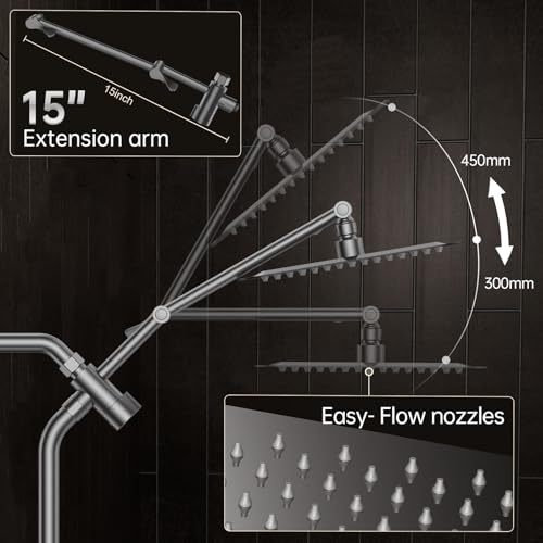 Veken All Metal 10" Luxurious Gray Rain Shower Heads with Handheld Spray | Dual High Pressure Shower Head,Square Detachable Rainfall Showerhead with Extension Arm,Regaderas Para Shower,Ducha Para Baño - color: Premium Grey, size: 10 Inch