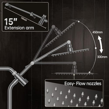 Veken All Metal 10" Luxurious Gray Rain Shower Heads with Handheld Spray | Dual High Pressure Shower Head,Square Detachable Rainfall Showerhead with Extension Arm,Regaderas Para Shower,Ducha Para Baño - color: Premium Grey, size: 10 Inch