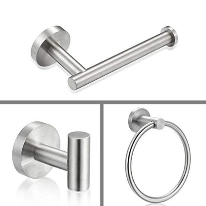 Bathroom Hardware Set 3 Piece-Robe Hook, Hand Towel Holder and Toilet Paper Holder for Bathroom Towel Rack Heavy Duty Towel Hanger Wall Mounted Bathroom Fixtures, - color: Brushed Nickel-3