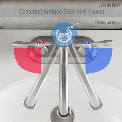 Brushed Nickel Bathroom Sink Faucet, Stainless Steel Centerset Antique Bathroom Faucet with Drain and Supply Hose,4 in Brushed Nickel Sink Faucet for Bathroom - color: Brushed Nickel