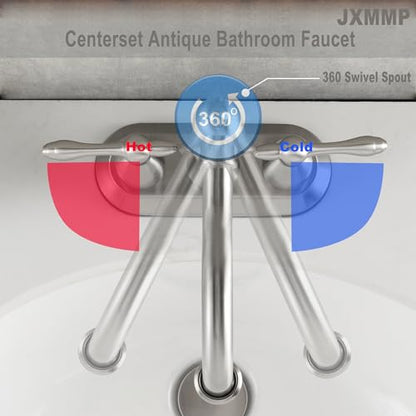 Brushed Nickel Bathroom Sink Faucet, Stainless Steel Centerset Antique Bathroom Faucet with Drain and Supply Hose,4 in Brushed Nickel Sink Faucet for Bathroom - color: Brushed Nickel