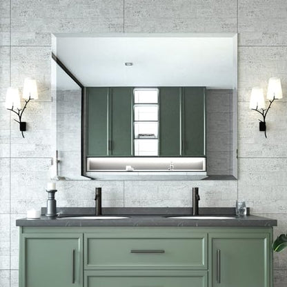 Beveled Mirror 40x32 Frameless Bathroom Wall Mirror Shatterproof | Modern Wall Mount Vanity Mirror, Hangs Horizontally or Vertically, for Over Sink, Living Room, Bedroom, Upgraded Packing - size: 32"L x 40"W