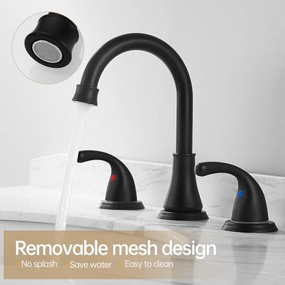 Bathroom Sink Faucet FRANSITON Centerset 8 Inch 2 Handle Bathroom Sink Faucet Lead-Free with Pop-up Drain Stopper and Supply Hoses (Matte Black, 8 Inch) - color: Matte Black