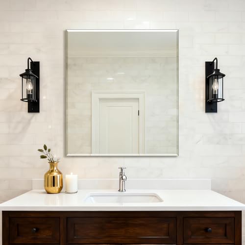Ruomeng Frameless Mirror for Wall, 40x36 Inch Bathroom Vanity Mirror Farmhouse, Large Rectangle Mirror with Beveled Edge, Tempered Glass, Hangs Horizontally or Vertically - size: 40"L x 36"W