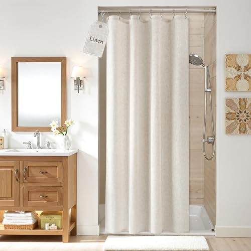 Linen Shower Curtain for Bathroom 48x72 Inch 1 Panel Cream Beige | Small Shower Curtains with Hook for Camper RV Narrow Singel, Neutral Rustic Boho Farmhouse, Simple Shower Decor,Natural Ivory - color: Natural, size: 48"W x 72"L (Pack of 1)