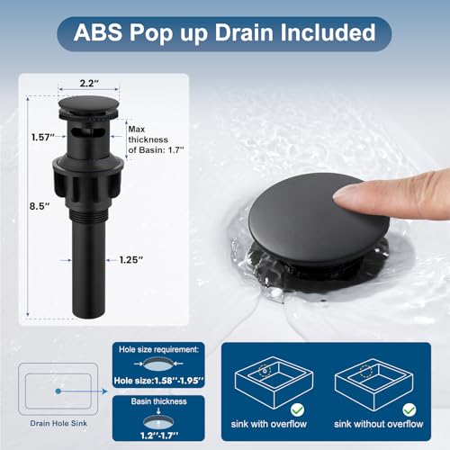 Bathroom Sink Faucet 3 Hole, 8 Inch Widespread, Matte Black | Lead-Free SUS304 Stainless Steel 8-Inch Widespread Bathroom Faucet with Pop-Up Drain & Supply Lines - color: Matte Black