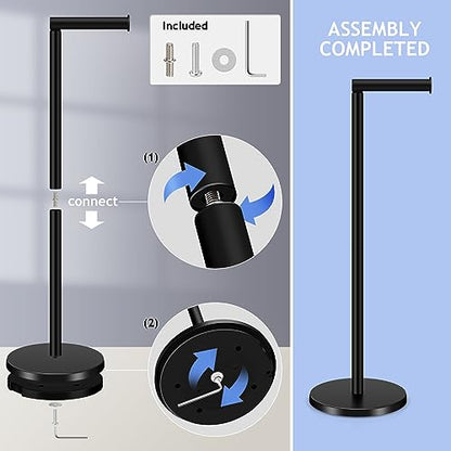 TACGEA Toilet Paper Holder Stand, Bathroom Toilet Paper Roll Holder Stainless Steel Free Standing, Storage for 4 Rolls of Paper, Matte Black - color: Matte Black