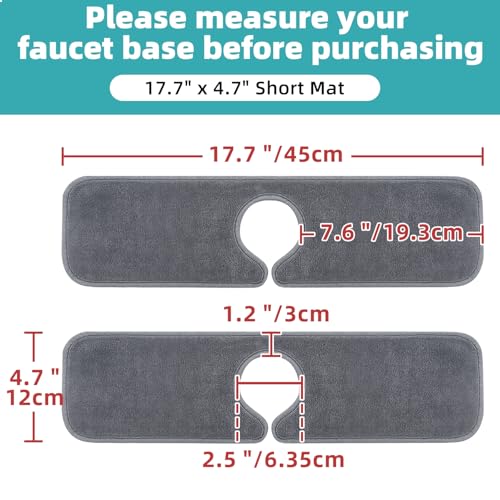 PoYang 2 Pack Faucet Mat for Kitchen Sink Splash Guard, Short 17.7x4.7 Inch | Super Absorbent Microfiber Faucet Mat, Catch Splashes and Drips, Machine Washable Sink Protectors for Kitchen, Bathroom & RV - size: 17.7" x 4.7"