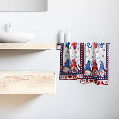 Giwawa American Flag Hand Towels Set of 2 Patriotic Gnome Soft Guest Face Towel Bathroom Holiday Decorations Thin Kitchen Tea Dish Towels - color: American Gnome