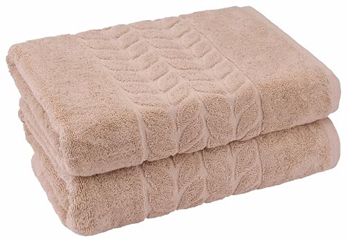 BAGNO MILANO Organic Turkish Cotton Bath Towels, Hand Towels - Premium Jacquard Collection, Certified Organic Cotton Towel Set (Latte, Bath Towel Set of 2) - color: Latte, size: Bath Towel Set of 2