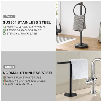 Hoimpro Hand Towel Holder Free Standing Towel Bar Oil Rubbed Bronze | Hanging Floor Hand Towel Rack Ring, for Bathroom Kitchen Vanity Countertops, Hardware Accessories SUS 304 Heavy-Duty Base - color: Bronze