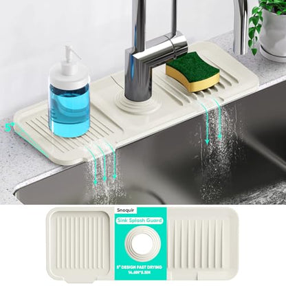 14.6 inch Faucet Mat for Kitchen Sink [5°Slope Fast Self-draining] Faucet Mat Kitchen Sink Splash Guard Silicone Sink Splash Guard Kitchen Sink Area Tidy Splash Faucet Guard Draining Mat-Beige - color: Beige, size: 14.6" x 5.5"