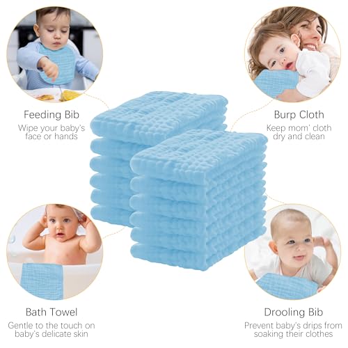 Lovely Care 12 Pack Muslin Burp Cloths 100% Cotton Muslin Cloths Large 20''x10'' Extra Soft and Absorbent Baby Burping Cloth - Aqua - color: Aqua, size: 10x20 Inch (Pack of 12)
