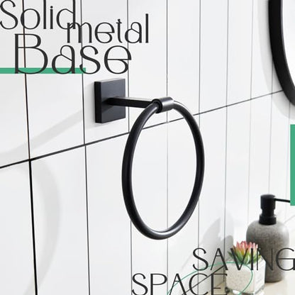 KOKOSIRI Towel Ring Matte Black Bath Towel Hanger Bathroom Hardware Hand Towels Holder Rack Wall Mounted Stainless Steel, B3010BK - color: Matte Black