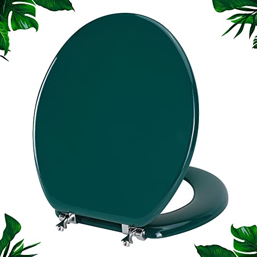 Angol Shiold Wood Toilet Seat, Zinc Alloy Hinges (Round, Dark Green) | Round Toilet Seat, Scratch Resistant Wood Surface, Easy to Install and Clean - color: Dark Green, size: Round