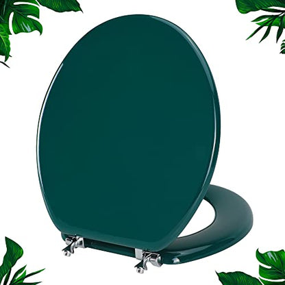 Angol Shiold Wood Toilet Seat, Zinc Alloy Hinges (Round, Dark Green) | Round Toilet Seat, Scratch Resistant Wood Surface, Easy to Install and Clean - color: Dark Green, size: Round