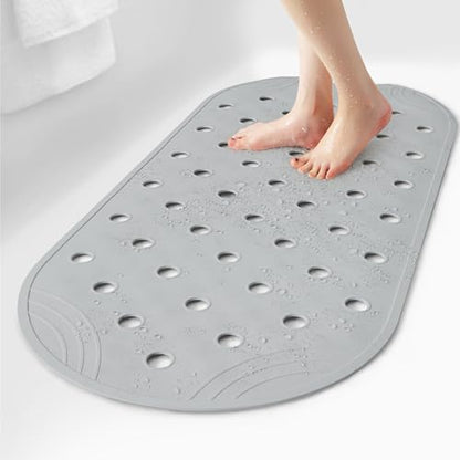 Rubber Bathtub Mat Shower Mat Non-Slip, 31x14 Inch, Bath Tub Floor Mat with Suction Cups and Drainage Holes, Grey - color: Grey, size: 31" x 14" (Oval)