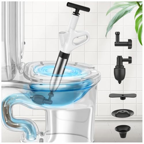 High Pressure Toilet Plunger, Heavy Duty Plunger for Bathroom White | High Pressure Air Drain Blaster Toilet Plunger with Real-Time Pressure Gauge, Heavy Duty Toilet Unclogger for Bathroom Clogs - color: White
