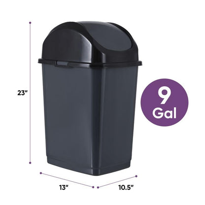 Superio Kitchen Trash Can with Swing Top Lid 9 Gallon Slim Waste Bin 37 Qt Sturdy Plastic Garbage Can Medium Recycling Bin for Office, Bathroom, Under Counter, Dorm, Bedroom (Dark Grey-2 Pack) - size: 9 Gallon, style: 2 Pack
