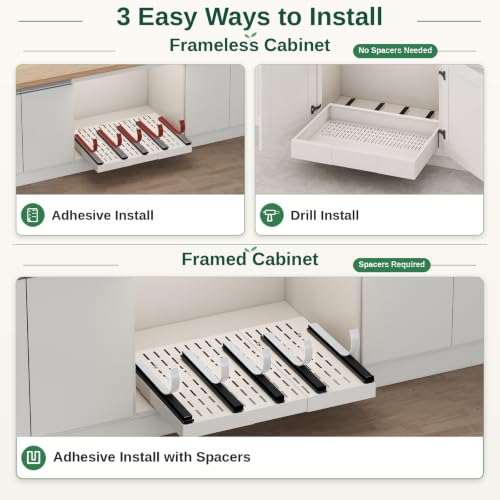 Fokyfok Pull out Cabinet Organizer,Expandable,No Drill,Heavy Duty,Kitchen | 23"-31"Wx17"-24"D,5 Rails,Pull out Drawers,Cabinet Drawers Slide out,Roll out Shelves,Pantry,Bathroom,Adhesive,Adjustable,1PC - size: 23"-31"W X 17"-24"D