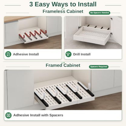 Fokyfok Pull out Cabinet Organizer,Expandable,No Drill,Heavy Duty,Kitchen | 23"-31"Wx17"-24"D,5 Rails,Pull out Drawers,Cabinet Drawers Slide out,Roll out Shelves,Pantry,Bathroom,Adhesive,Adjustable,1PC - size: 23"-31"W X 17"-24"D