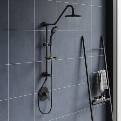 PULSE ShowerSpas Kauai III Matte Black Rain Shower Head with Handheld Spray - 2.5 GPM, 8" Showerhead, 5-Function HandShower, Adjustable Slide Bar - Shower Heads with Handheld Spray Combo - color: Matte Black, size: 2.5 Gallon Per Minute