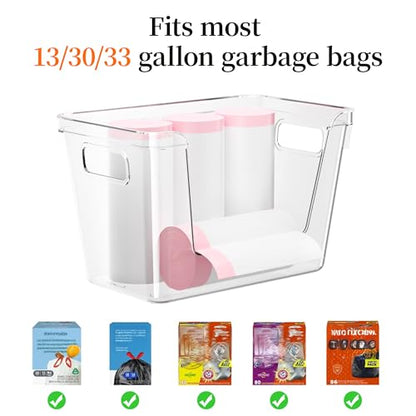 Delamu 2 Pack Trash Bag Dispenser, Stackable Garbage Bag Holder | Clear Acrylic Organizer Bins for Under Sink Organization, Pantry Storage, Cabinet, Kitchen, Laundry, Bathroom - size: XL-2 Pack