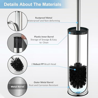 BGL Chrome Toilet Brush and Holder,Stainless Steel Toilet Brushes for Bathroom with Holder - color: Chrome