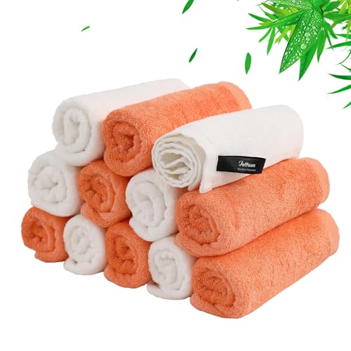 Baby Washcloths 12 Pack,Super Soft Face Towels,10''x10'',White+Orange | 100% Viscose,Gently Wash Face and Body,Skin Friendly,Easy Rinsed,Hanging Loop,Quick Dry,Infant Kid Toddler Bath Shower Gift - color: White & Orange, size: 10x10 inch-12 Pack