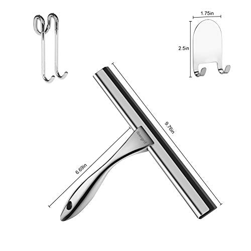 Ibergrif M34101 Shower Squeegees, Silicone Window Squeegee, Shower Cleaner for Window, Glass, Shower Door, Car Windshield, Include Shower Hooks, Stainless Steel