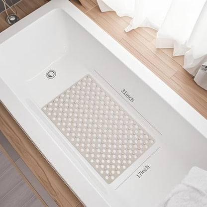 Non Slip Bathtub and Shower Mat 31x17 inch,Bath Mat with Quick Dry Drain Holes and Suction Cups, Soft Comfortable Safe Bathroom Mat for Bath Tub, Floor, Tile (Khaki) - color: Khaki