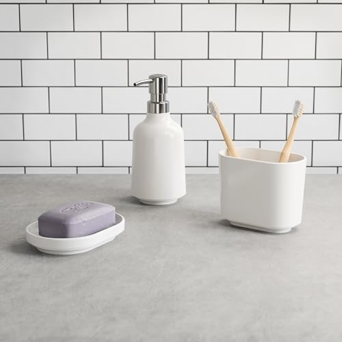 Umbra Step Soap Pump, Refillable Hand Soap Dispenser, 13 OZ, White | Melamine construction, glossy finish, durable for busy homes, kitchen or bathroom