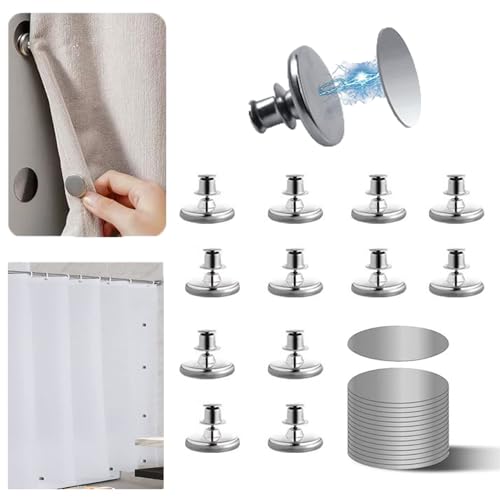 10 Pcs Magnetic Curtain Clips, Curtain Magnets Closure Prevent Light Leaking, Shower Curtain Side Magnets to Keep Shower Liner Closed and Tight to The Wall with 10 Pcs Self-Adhesive Patch - size: 5 Pairs (10 Pieces)