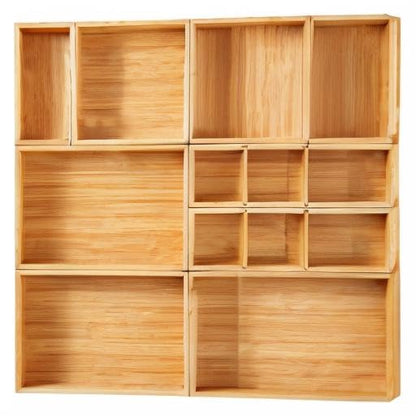 Fabsome Drawer Organizer, Set of 9 Bamboo Wood Kitchen Makeup Desk Junk Tea Drawer Storage Boxes Bins for Cutlery Silverware Utensils Flatware, Small Wooden Container Tray for Bathroom, Office - size: 2''H 9 Boxes