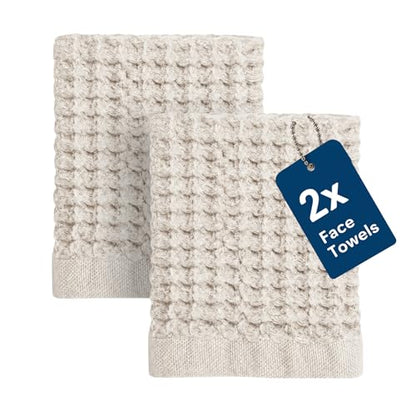 ONSEN Supima® Waffle Face Towels, Quick Dry Lint Free 100% USA Cotton, Lightweight Absorbent Face Towel Set, 12x12 in (Oatmeal, Face Towel 2-Pack) - color: Oatmeal, size: Face Towel 2-Pack