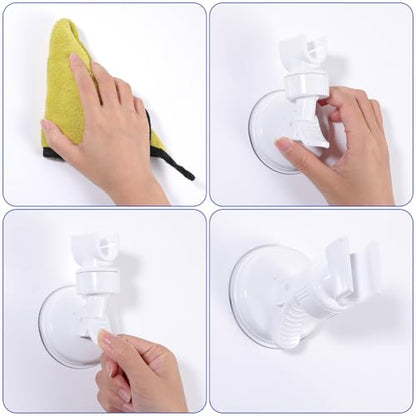 Adjustable Shower Head Holder, White Shower Hand Held Holder Bathroom Removable Suction Cup Handheld Showers Head Bracket Wall Mount Bracket for Marble Glass Metal Ceramic Smooth Surfaces