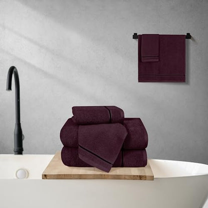 MyOwn Ultra Soft 6 Pack Cotton Towel Set, Contains 2 Bath Towels 28x55 inch, 2 Hand Towels 16x24 inch & 2 Wash Coths 12x12 inch, Ideal Everyday use, Compact & Lightweight - Burgundy - color: Burgundy, size: 6 Piece Set